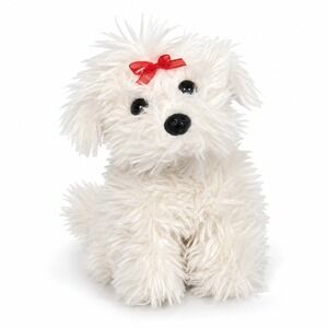 Dan Dee Collectors Choice White Maltese Dog Red Bow Plush Stuffed Animal Plushie